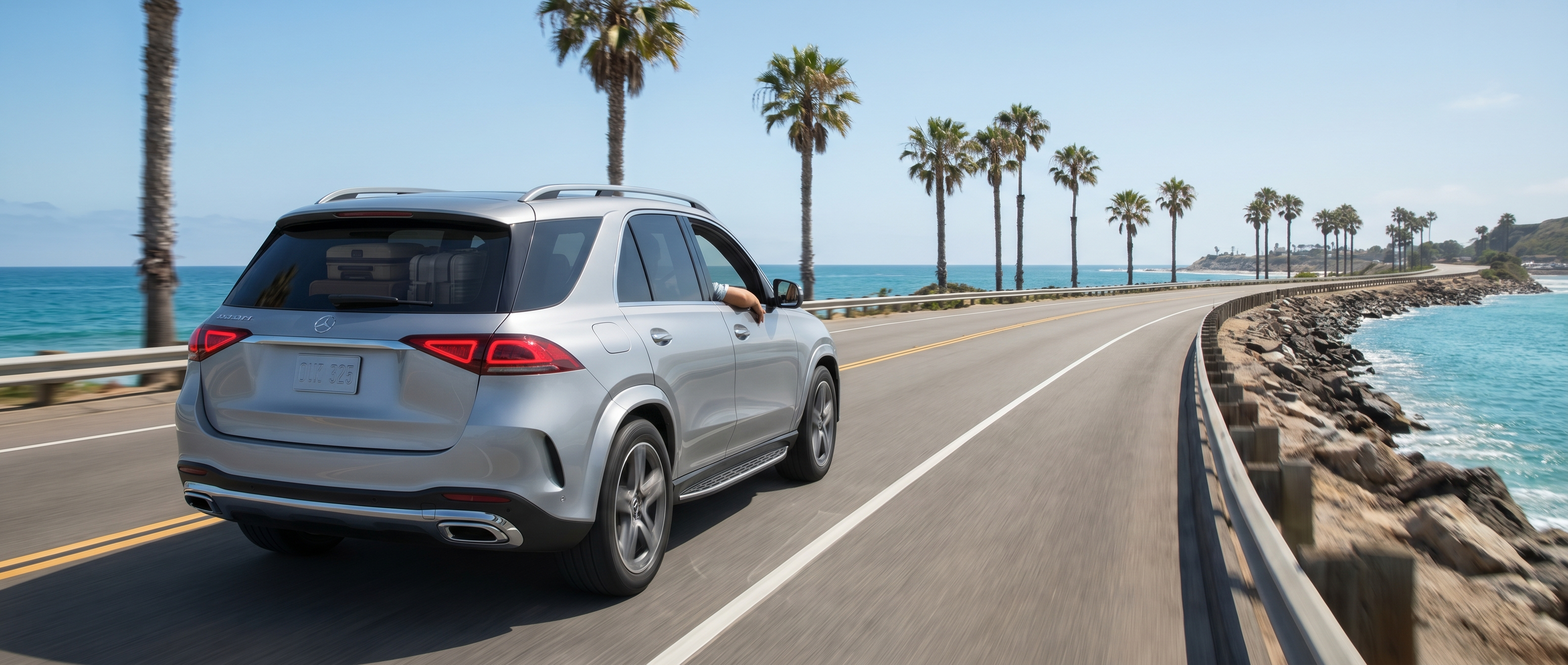 Mercedes-Benz GLE on coastal highway road trip to Myrtle Beach from Duluth Georgia